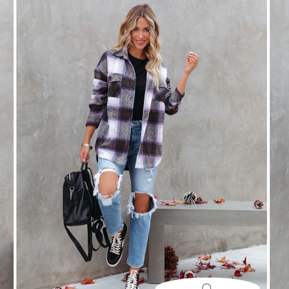 Hometown Pocket Plaid Shacket in Lavender